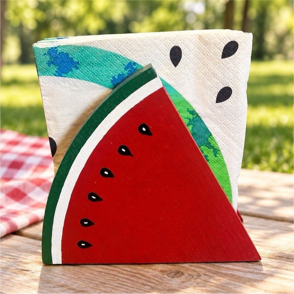 Wooden Watermelon Slice Napkin Holder Red Green Fruit Kitchen Table Decor Summer